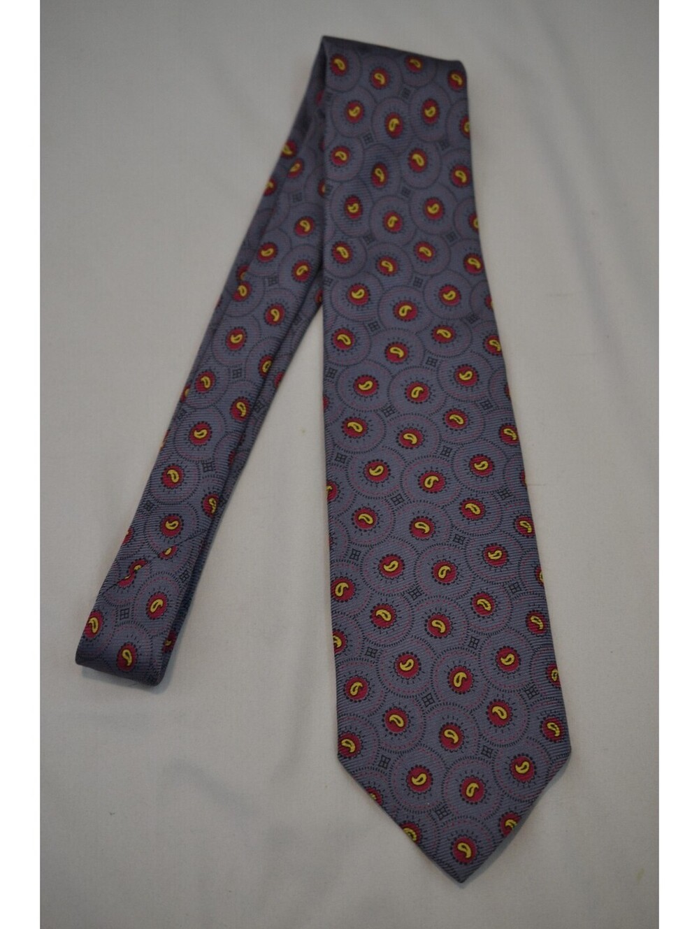 Vintage Polo Ralph Lauren Men’s Tie Gray Red Yellow Paisley Medallion Necktie